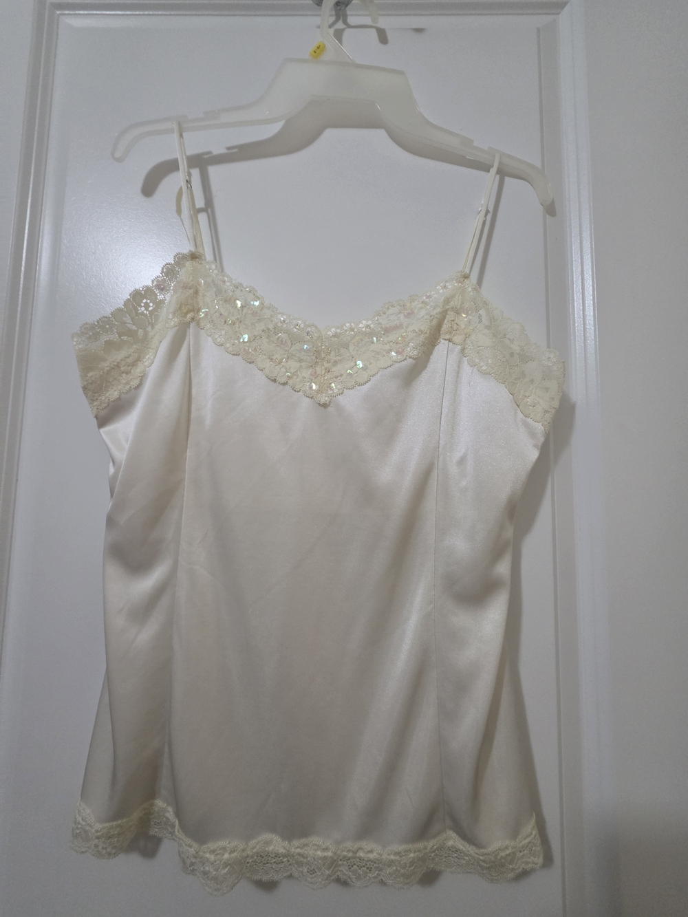 Worthington Cream Sequin Lace-Trim Satin Camisole